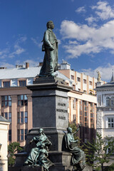 Adam Mickiewicz Monument in front of Cloth Hall located at Main Square in the Old Town, Krakow,...