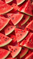 Watermelon background. A lot of slices of watermelon. Summertime concept. 