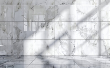 Elegant White Marble Tiles Shine Under Bright Natural Light Reflections