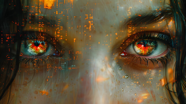Digital artwork of human eyes with a fusion of technology and vivid colors symbolizing connectivity