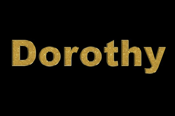 Female name . Gold 3D lettering on a black background. For use in graphics , web projects , flyers , business cards . 