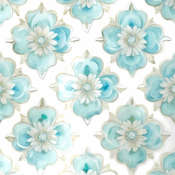 Seamless pattern with flowers Aqua Style Flower Petals