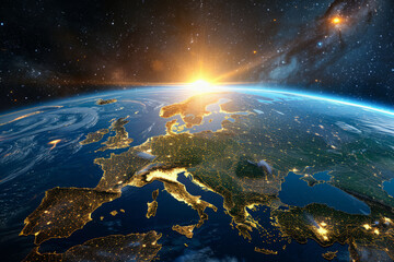 Planet Earth with Europe continent and atmosphere, view from outer space