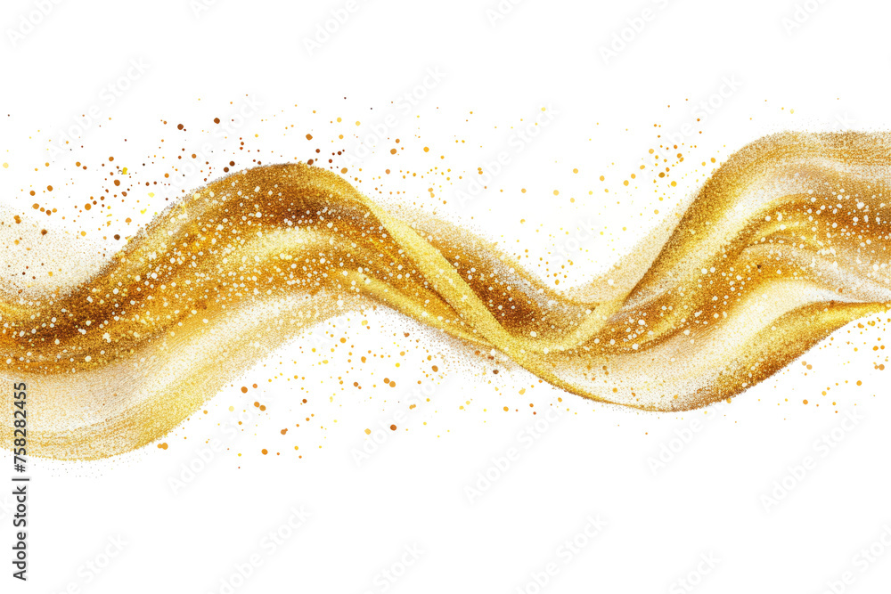 Poster luxurious golden glitter wave with particles sparkles isolated on transparent background, dynamic ab