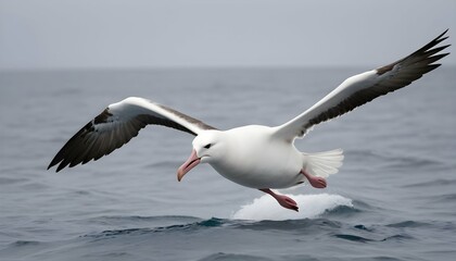 Fototapeta na wymiar An Albatross With Its Wings Beating In Slow Rhyth