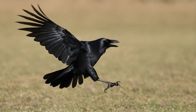 A Crow With Its Wings Flapping Furiously Taking F