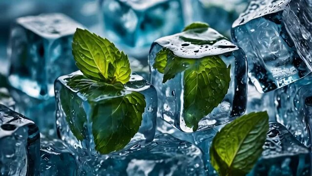 ice cubes mint leaves fresh