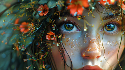 Smooth blurring effect mingling with sharp, defined botanical elements in a modern artistic style