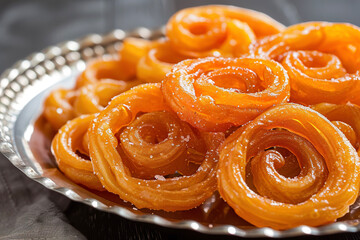 A plate of jalebi, a sweet popular in the Indian subcontinent and regions with South Asian diaspora