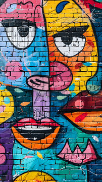 Colorful Urban Street Art on Brick Wall