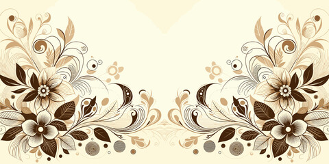 Abstract vector floral background with decorative flowers in beige and brown colors, design, generative ai