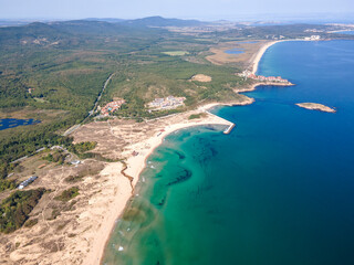 Aerial view of back sea coast near Arkutino beach, Bulgaria - 758285221