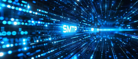 Digital blue matrix binary code forms the acronym SMTP , symbolizing the concept of Simple Mail Transfer Protocol .
 - obrazy, fototapety, plakaty