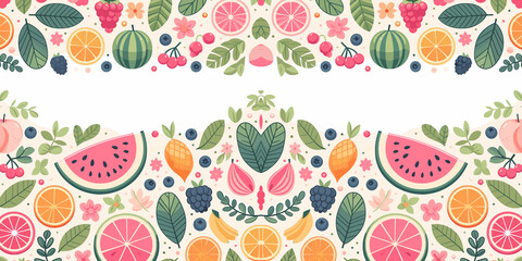 Seamless pattern with fruits and berries, summer fruit pattern background, Vector illustration, generative ai - obrazy, fototapety, plakaty