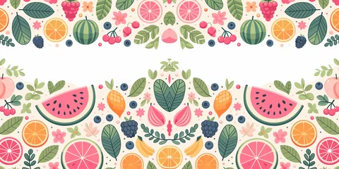 Foto op Plexiglas Seamless pattern with fruits and berries, summer fruit pattern background, Vector illustration, generative ai © Nora