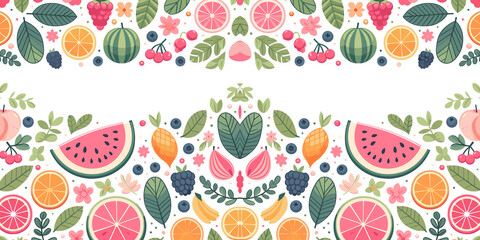 Seamless pattern with fruits and berries, summer fruit pattern background, Vector illustration, generative ai