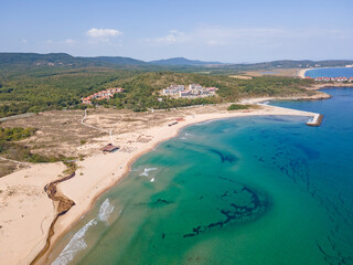 Aerial view of back sea coast near Arkutino beach, Bulgaria - 758285624