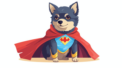 A superhero dog wearing a cape and booties. flat ve