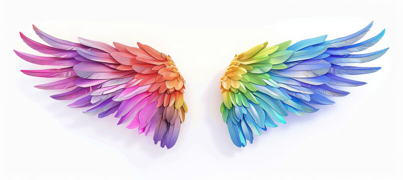Rainbow colorful angel wings Isolated on white background