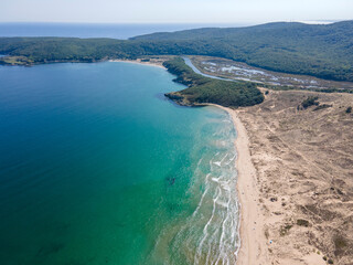 Aerial view of back sea coast near Arkutino beach, Bulgaria - 758286236