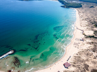 Aerial view of back sea coast near Arkutino beach, Bulgaria - 758286416