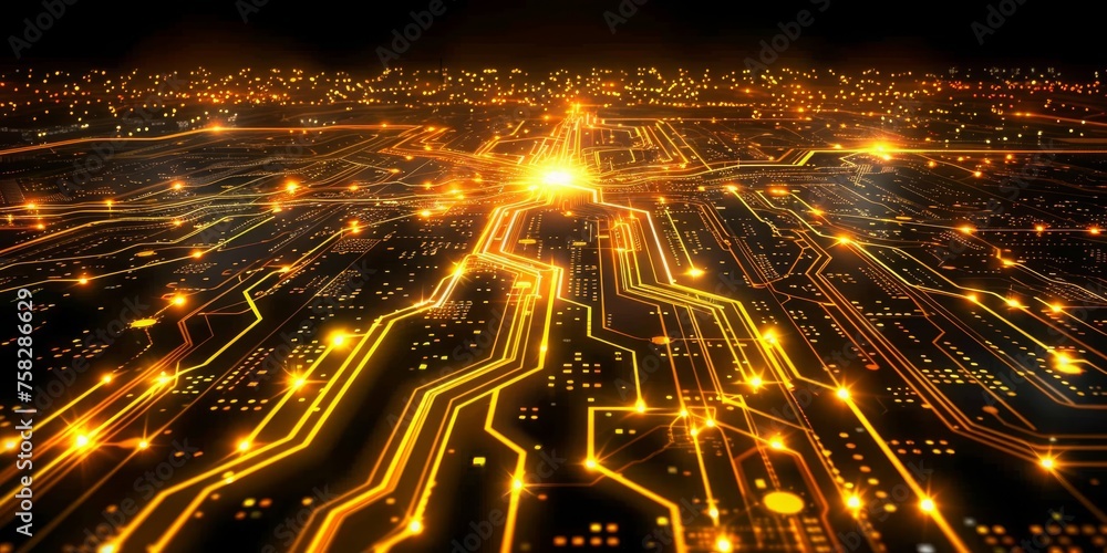 Poster A Luminous Circuit Board Illustrates the Intricate Pathways of Data and Power in Technology, Generative AI