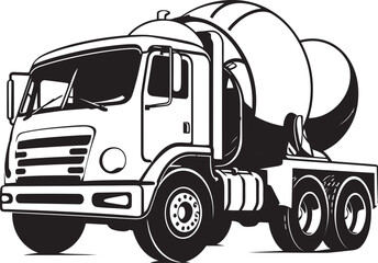 Heavy Duty Cement Mixer Vector Illustration in Construction Zone with Workers and Safety Gear