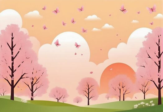 Vibrant Spring Background Illustration: Blooming Flowers, Fresh Greenery