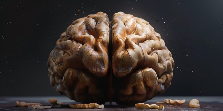 walnut in exact shape as a human brain 