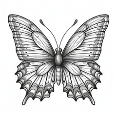 Vector outline illustration of a black and white butterfly, coloring book for children