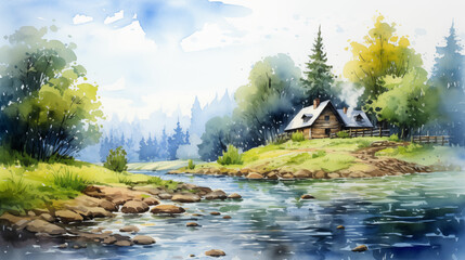 House painting on small island. Generative AI