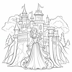 Princess Standing in Front of Castle. Generative AI