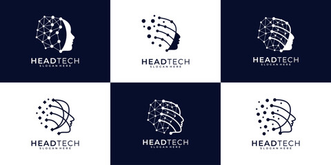 Set of head tech logo. Artificial intelligence logo design inspiration.