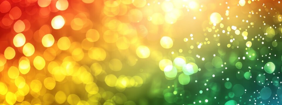 Blurred bokeh circle lights. Abstract colorful gradient green, yellow and red glitter sparkle background with copy space. Black history month. African culture