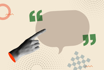Speech balloon empty space and human hand in retro collage vector
