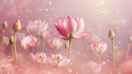 pink tulips in the morning abstract illustration, fresh flower wallpaper art