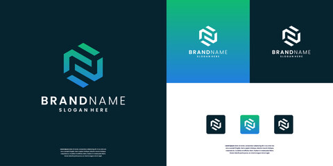 F and N hexagon logo design inspiration.