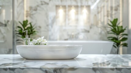 Fototapeta na wymiar White Bathroom Interior with Blurred Background