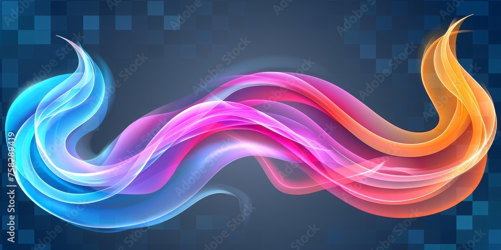 Poster colorful currents: abstract ribbons of vibrant hues flow in harmony, embodying grace and dynamic mov