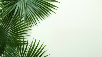 Palm branches on a white background. Suitable for board, postcards. home plants on a blank background, for advertising and for text, green plant branches leaves on a gray background
