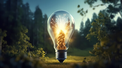 Yellow light bulb, concept of developing creativity and clear thinking