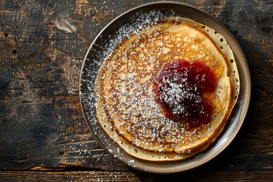 Delightful Swedish Pancakes with Lingonberry Topping and a Dusting of Sugar