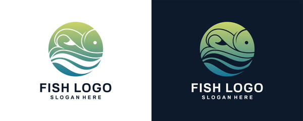 Fish in water Logo design vector Seafood restaurant store Logotype icon