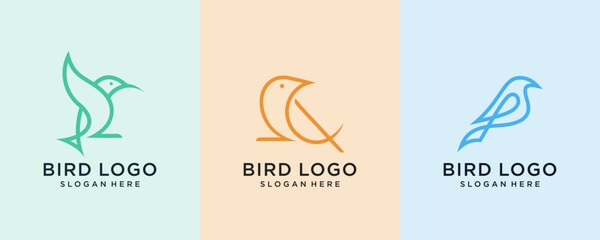 set of linear bird logo design