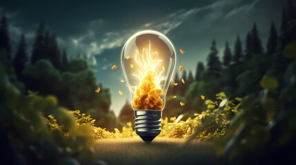 Yellow light bulb, concept of developing creativity and clear thinking