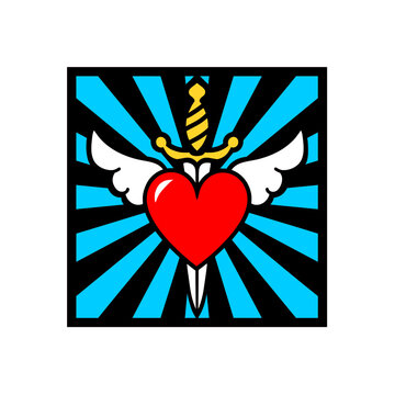 Heart and Dagger with Wings SVG Shadowbox Cutting File Vector Illustration
