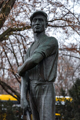 Fototapeta premium Broze statue of the Proletarian Hero on Alexanderplatz, Berlin, Germany