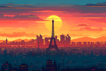 A vector skyline illustration of Paris, France city skyline - obrazy, fototapety, plakaty