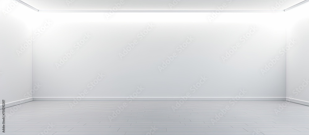 Poster a rectangular room with white walls like the sky, a light on the ceiling illuminating the horizon. t