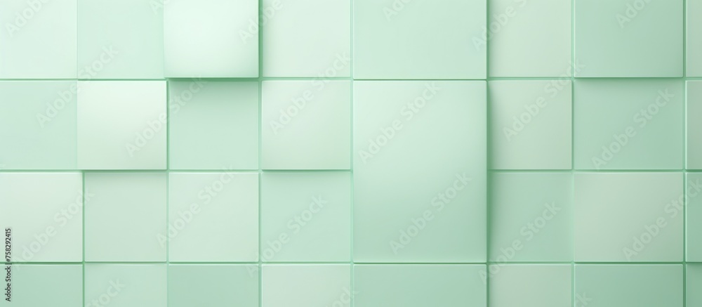 Poster a close up of a tile wall in shades of azure and aqua. the rectangular tiles create a symmetrical pa